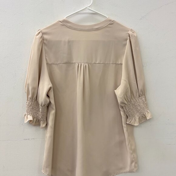 Cream Button up with Ruched Sleeves - Picture 3 of 4